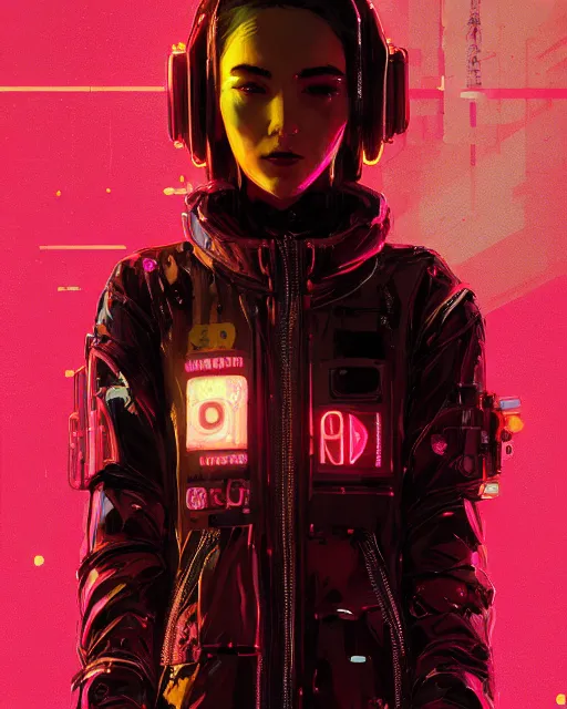 Image similar to detailed portrait neon operator woman, cyberpunk futuristic neon, reflective puffy coat, decorated with traditional japanese ornaments by ismail inceoglu dragan bibin hans thoma greg rutkowski alexandros pyromallis nekro rene maritte illustrated, perfect face, fine details, realistic shaded, fine - face, pretty face