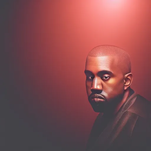 Image similar to a chiaroscuro lighting portrait of kanye west, black background, close up portrait, shallow depth of field, 8 0 mm, f 1. 8