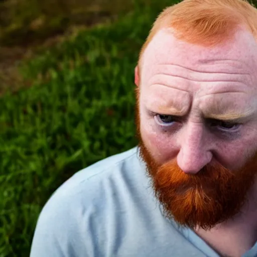 Image similar to a balding blue eyed ginger middle aged man crying