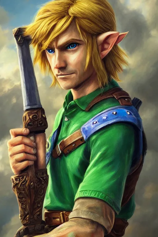 Prompt: Link from Zelda oil on canvas, intricate, portrait, 8k highly professionally detailed, HDR, CGsociety