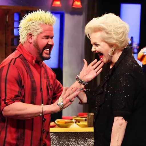 Image similar to guy fieri high fiving betty white