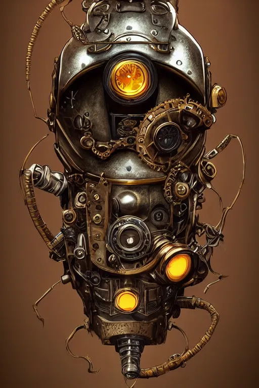 Image similar to steampunk helmet fantasy art mask robot ninja stylized digital illustration sharp focus, elegant intricate digital painting artstation concept art global illumination ray tracing advanced technology chaykin howard and campionpascale and cooke darwyn and davis jack