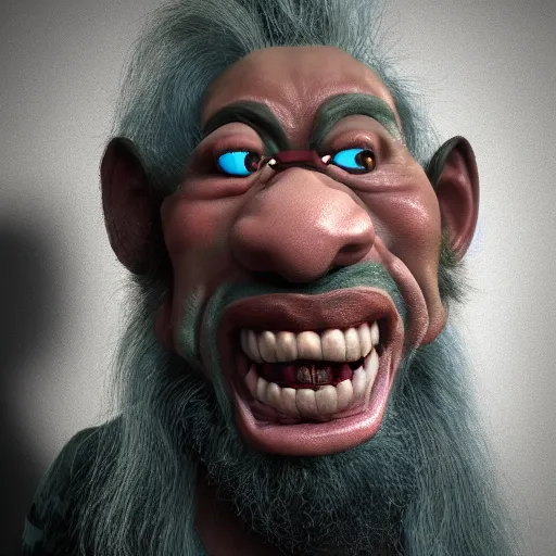 Prompt: portrait of funny troll, unreal engine render, volumetric light, high détail