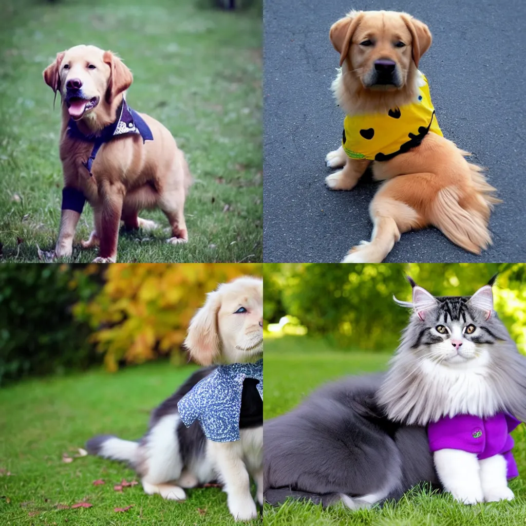 Prompt: a cute labrador in a maine coon dress