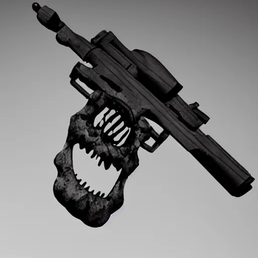 Image similar to skull and gun, 3d render