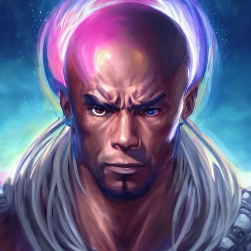 Image similar to anime portrait of the rock as a shaman yedi using dark force to eliminate trump as an anime antagonist by Stanley Artgerm Lau, WLOP, Rossdraws, James Jean, Andrei Riabovitchev, Marc Simonetti, and Sakimichan, trending on artstation