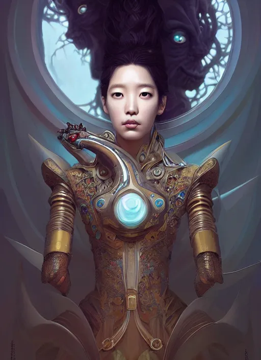 Prompt: Park Shin Hye as a super villain, luxurious, fantasy, intricate, elegant, highly detailed, digital painting, artstation, concept art, matte, sharp focus, illustration, art by WLOP and Peter Mohrbacher and James Jean, masterpiece, Refined, upscaled