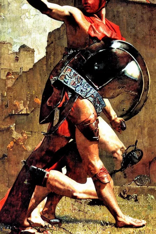 Image similar to Gladiator painted by Norman Rockwell