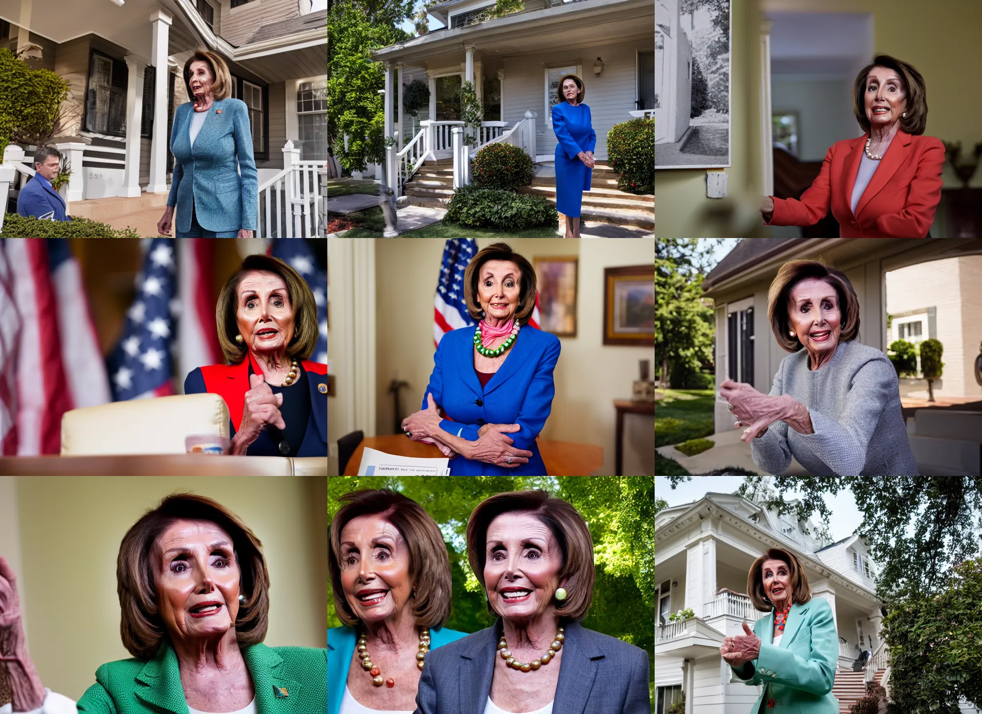 Prompt: dslr photograph of nancy pelosi selling a house 8 5 mm f 1. 8