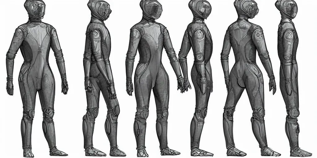Image similar to male, space suit, character sheet, digital sketch, very stylized, large shoulders, short torso, long thin legs, cartoon proportions, tiny feet, concept design, by jean giraud