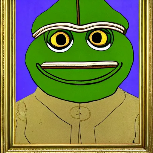 Image similar to pepe the frog as world war 1 general, elegant portrait by sandro botticelli, detailed, symmetrical, intricate
