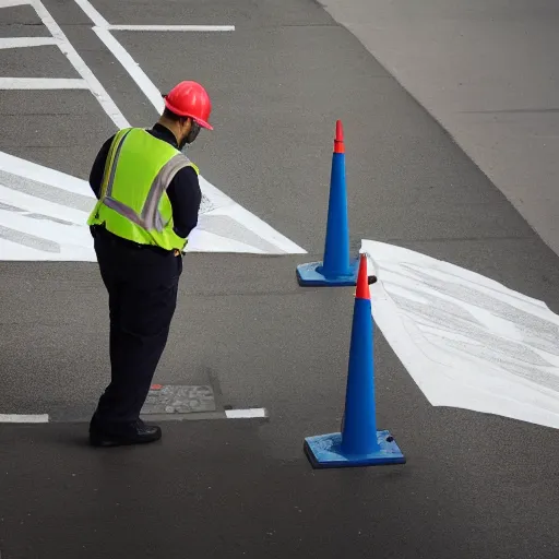 Prompt: a detective inspecting an A-profile traffic barrier