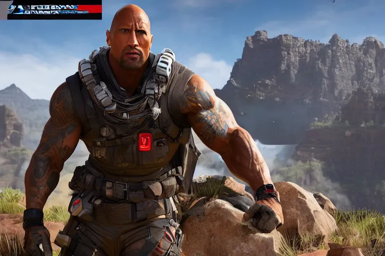 Image similar to dwayne johnson as apex legends character, gameplay screenshot