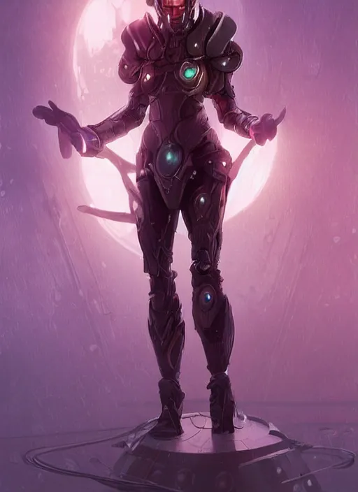 Image similar to of a full body, center frame hyper realistic digital arthero pose of a timepunk war cleric in a futuristic pearl armor, antenna tech helmet, dark gloomy environment. trending on artstation, art by lois van baarle by sung choi by john kirby artgerm style pascal blanche