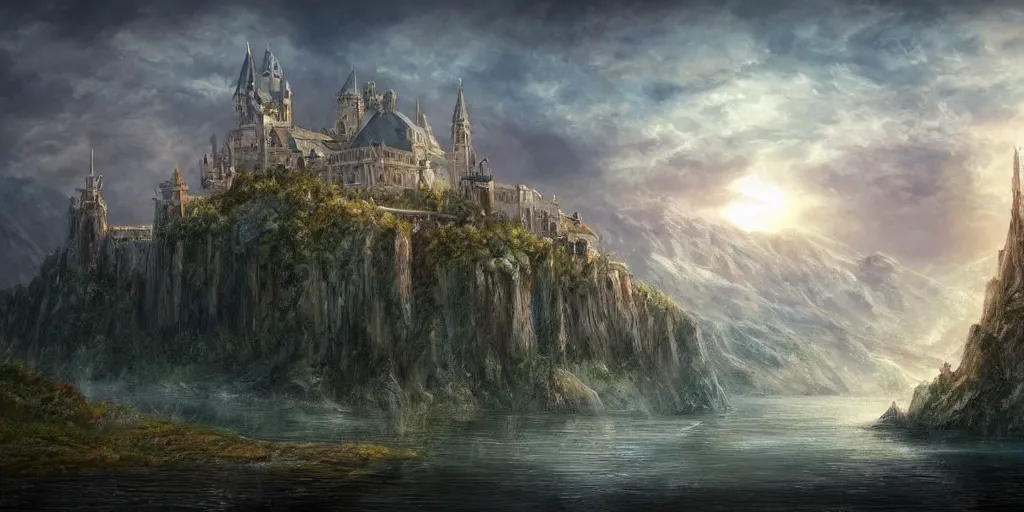 Image similar to majestic citadel, celestia, eden, river, fantasy artwork, award winning, very very very very very very very beautiful scenery, artstation