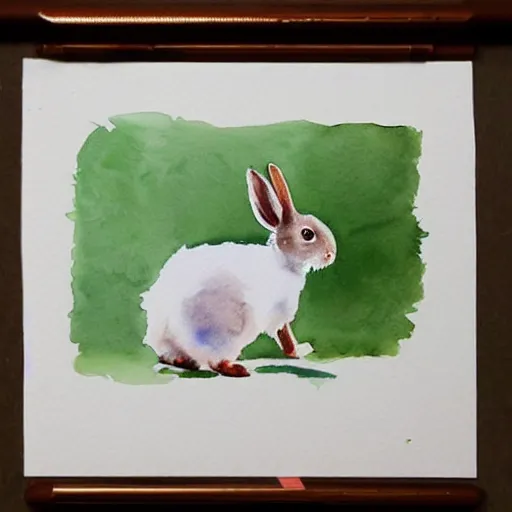 Image similar to a rabbit wearing a beautiful white dress, watercolour, realistic