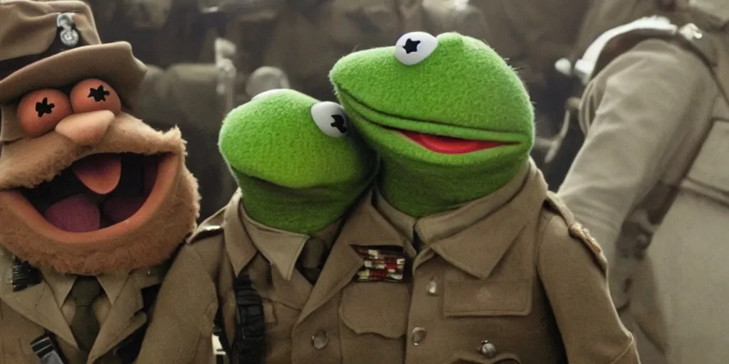Prompt: muppets world war 2 saving private kermit
