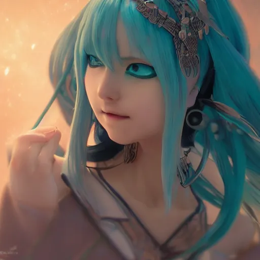 Prompt: a photorealistic dramatic fantasy render of hatsune miku by wlop, artgerm, greg rutkowski, alphonse mucha, beautiful dynamic dramatic dark moody lighting, shadows, cinematic atmosphere, artstation, concept design art, octane render, 8 k