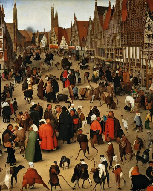 Image similar to a detail from crowded marketplace by pieter breugel the elder - w 8 0 0