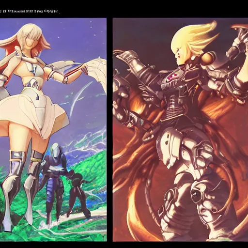 Prompt: semi realistic phantasy star iii : generations of doom game screen battle rendered by stanley artgem and studio ghibli, portrait, artstation,, rpgmaker