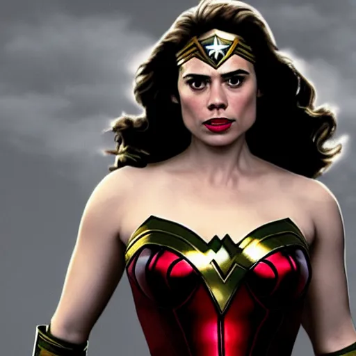 Prompt: film still of hayley atwell as wonder woman, pinup, glamour pose, cartoon, 8 k