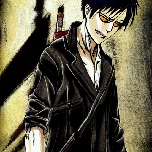 Image similar to levi ackerman in style of dorohedoro