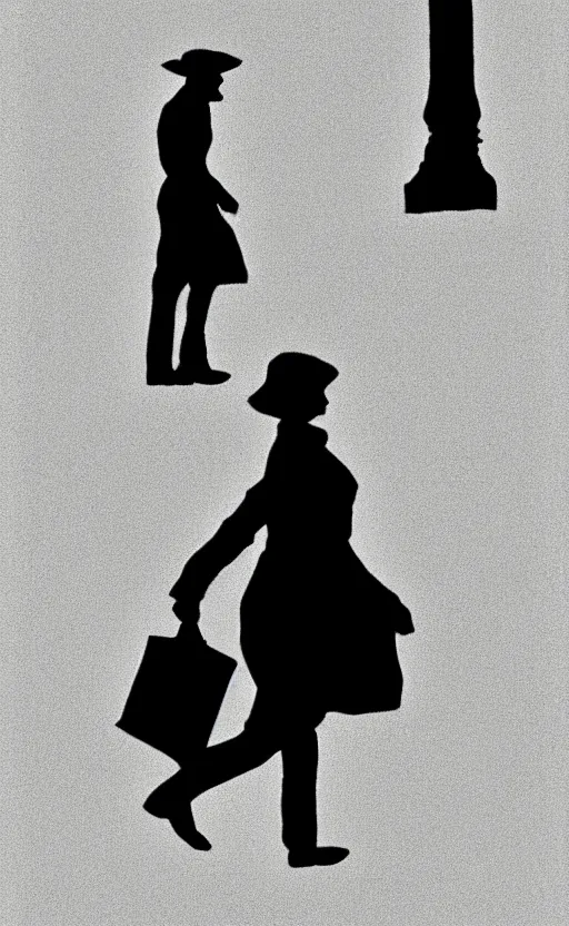 Prompt: symmetry!! black and white silhouette drawing of a single person walking, white background by stanhope forbes, stylistic, simple