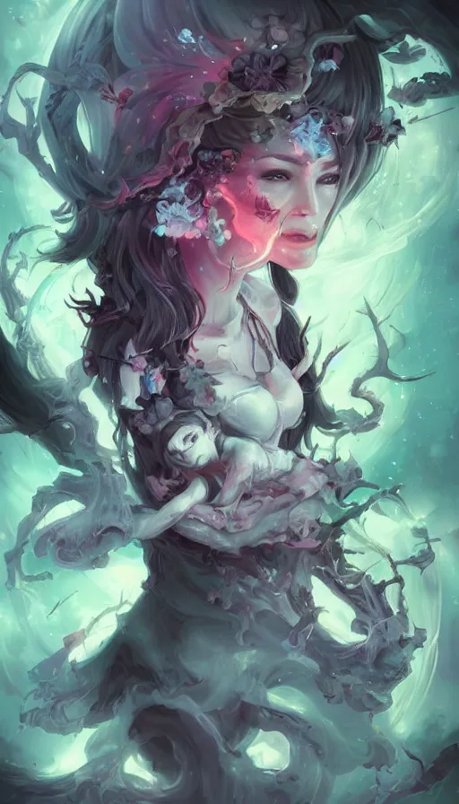 Image similar to life and death mixing together, by ross tran