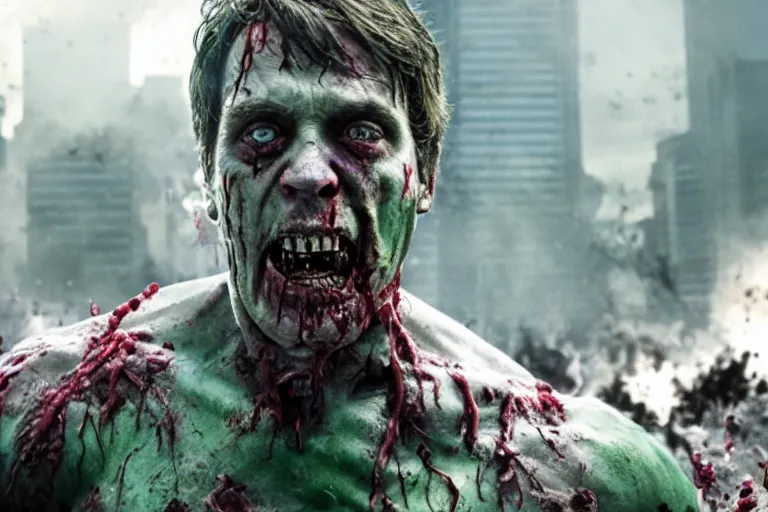 Image similar to film still of zombie Bruce Banner as a zombie in new avengers movie, 4k