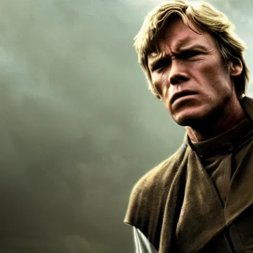 Prompt: clint eastwood as luke skywalker, 4 k, epic, cinematic, focus, movie still, fantasy, serious, extreme detail, atmospheric, dark colour