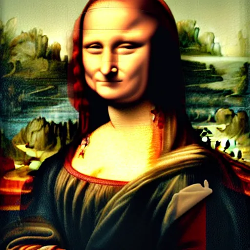 Prompt: a beautiful painting of donald trump pretending to be mona lisa, by leonardo da vinci, ultra - detailed, 8 k