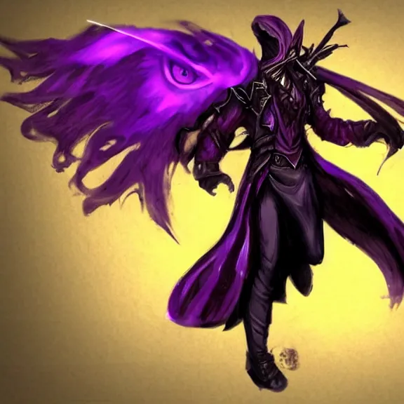 Prompt: Concept Art Assasin with purple daggers flying all over. Fantasy. Cinematic.
