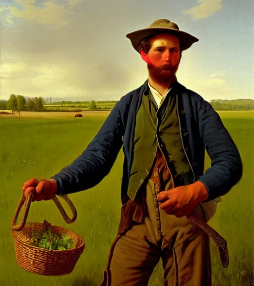 Prompt: Portrait of a Young Farmer in Mississsippi in 1880, painted by George Caleb Bingham