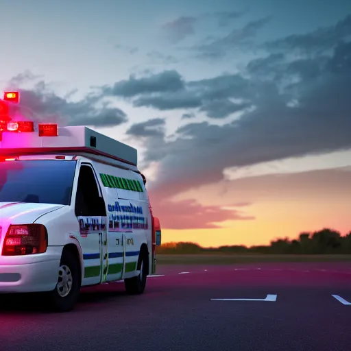 Image similar to mozzarella stick stealing a ambulance, sunset, 4 k photo, cinematic lighting,