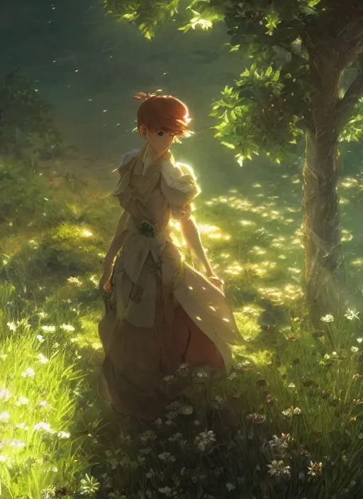 Image similar to a portrait of the emerald herald in the garden, intricate, tone mapped, ambient lighting, highly detailed, digital painting, concept art, sharp focus, by makoto shinkai and akihiko yoshida and wlop