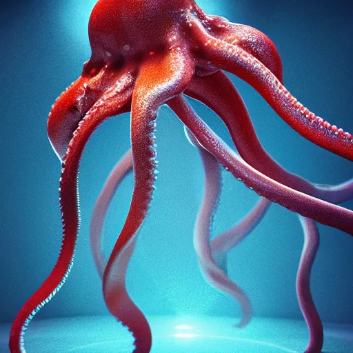 Prompt: hyperrealism simulation of parallel universe octopuses floating in deep space in surreal scene from art house movie from future by caravaggio rendered in blender and octane render