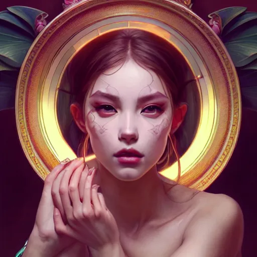 Prompt: perfectly - centered portrait of demon goddess, beautiful, gorgeous, cute, amazing, highly detailed, professional digital painting, unreal engine 5, photorealism, hd quality, 8 k resolution, cinema 4 d, 3 d, cinematic, art by artgerm and greg rutkowski and alphonse mucha and loish and wlop