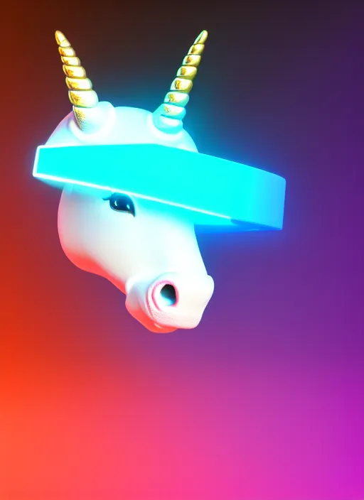 Image similar to unicorn wearing vr headset, vr headset in techno background, soft gradient texture, realistic 3 d render, high lights, 4 k, high detailed photography, 5 0 mm lens, rich vivid colors, smooth gradients, depth of field, cinematic, hyper realism, high detail, octane render, unreal engine, 8 k