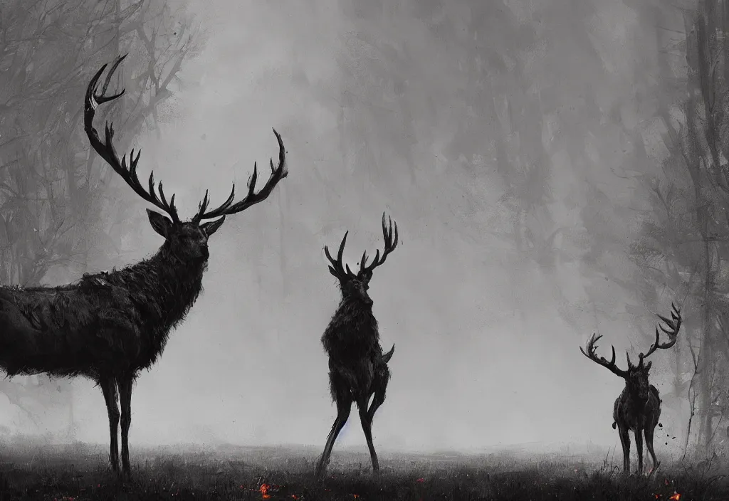 Prompt: a stag inside a burning heart, artstation, jakub rozalski, high detail, dramatic lighting