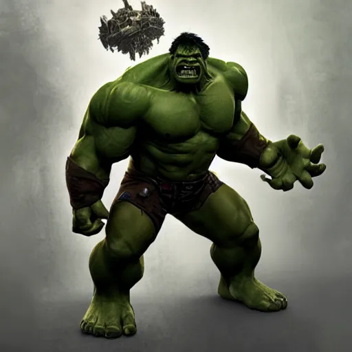 Image similar to the hulk as an ork from warhammer 40k, au naturel, hyper detailed, digital art, trending in artstation, cinematic lighting, studio quality, smooth render, unreal engine 5 rendered, octane rendered, art style by klimt and nixeu and ian sprigger and wlop and krenz cushart