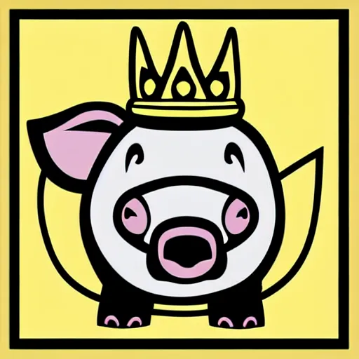 Image similar to standing pig wearing a gold crown on it's head black and white illustration concept art in the style of Arthur Adams, full body 8k