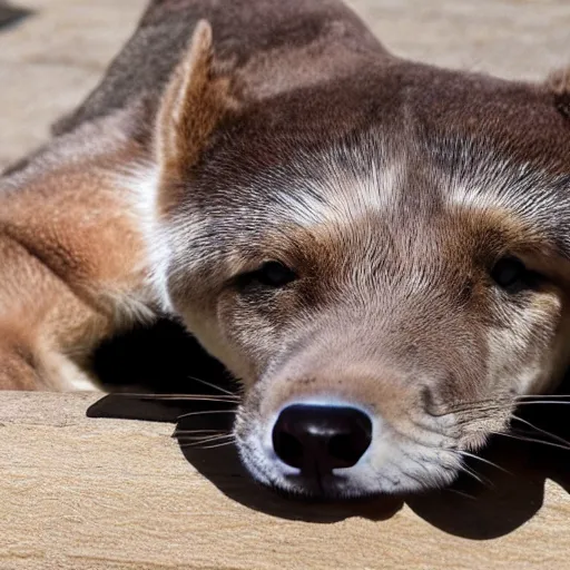 Prompt: photo of a furry shark sunbathing