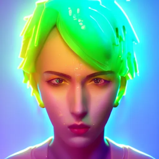 Image similar to cartoon portrait made out of rain, neon colors, rendered in octane, unreal engine, highly detailed, realistic, beautiful, emotional, trending on artstation, epic cinematic scene