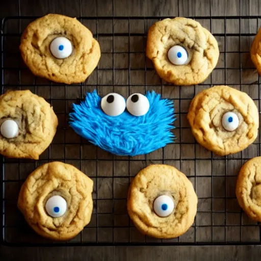 Prompt: cookie monster getting eaten by cookies