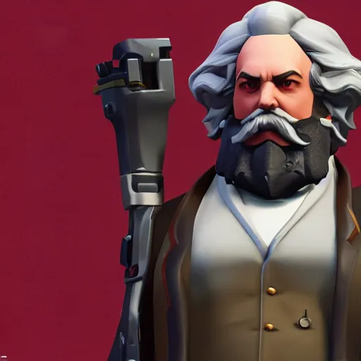 Prompt: karl marx is the newest overwatch character, octane render, blender render, unreal engine, action shot, cinematic lighting