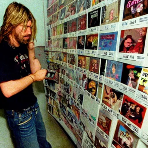 Image similar to kurt cobain smashing foo fighters cds at tower records in 1 9 9 6