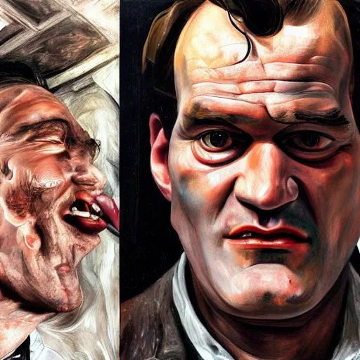 Prompt: high quality high detail painting by lucian freud, hd, portrait of vampire tarantino