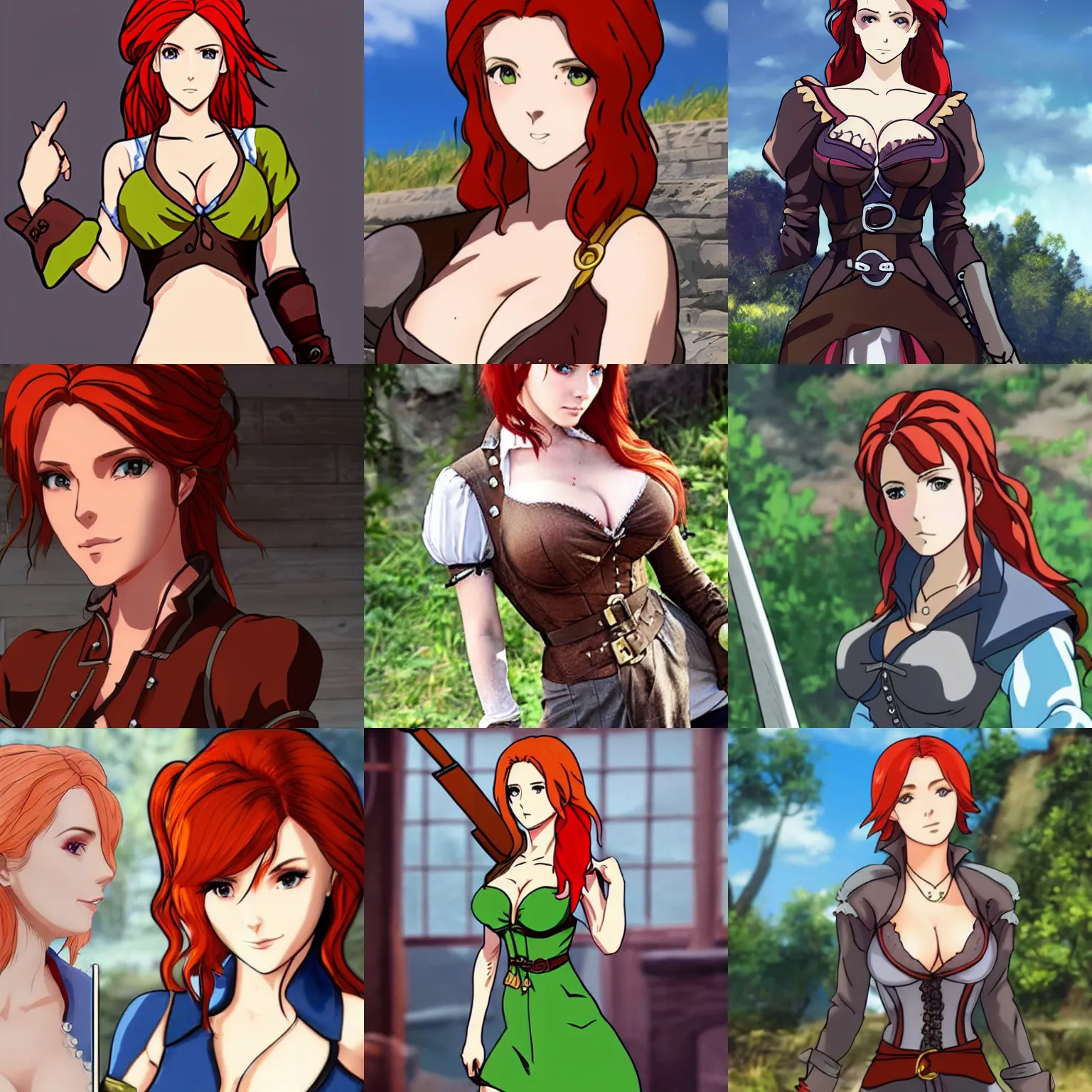 Prompt: Triss from The Witcher 3 but an anime