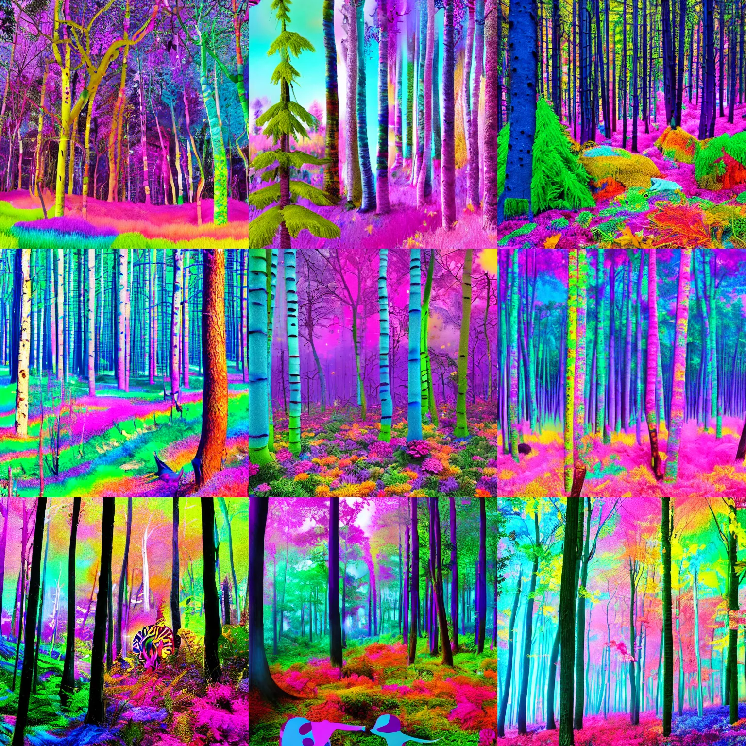 Prompt: lisa frank forest. Photo