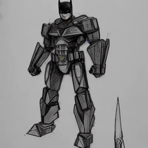 Prompt: a Batman mech, pencil sketch, concept art